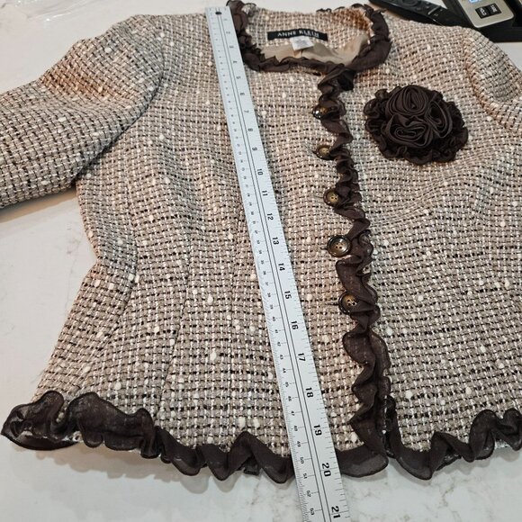 Anne Klein Tweed Blazer Jacket Size 8 Petite Brown Lace Trim Professional Office - Picture 11 of 13